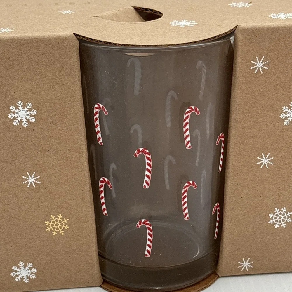 (4) Pottery Barn Candy Cane Juice Drinking Glasses Christmas Holidays Winter NIB